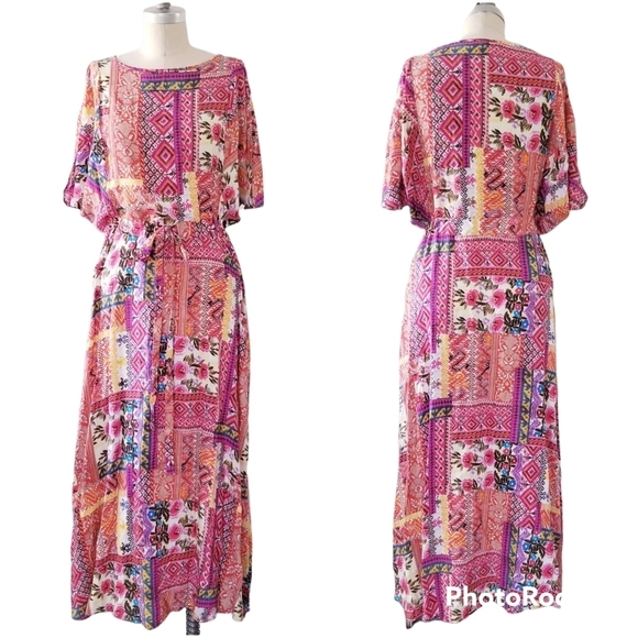 UNCLE FRANK Bohemian Floral Patchwork Midi Dress XS - Picture 3 of 12